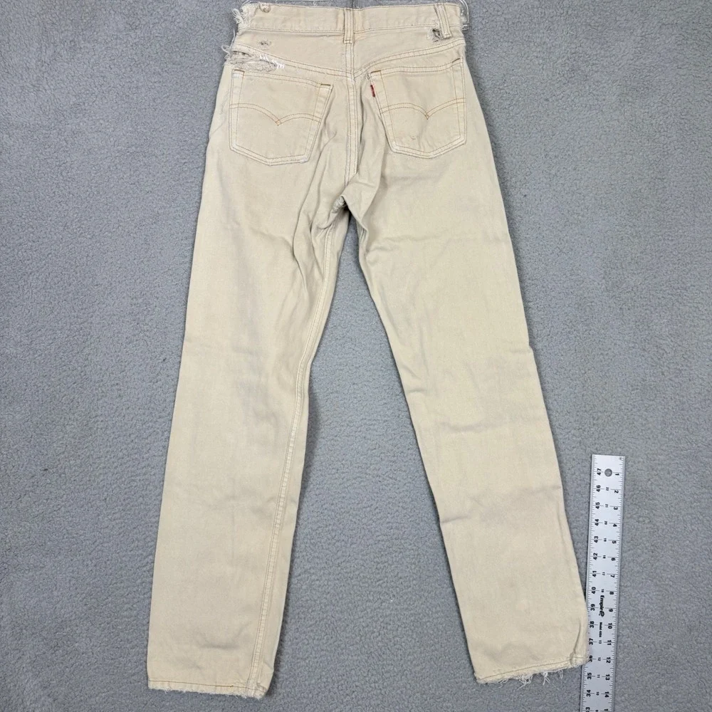 80's Levis 501 Vintage Mens Distressed Straight Leg Button Fly Tan Jeans 27x30